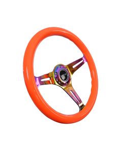 NRG® - Neon Orange Color 350mm Classic Wood Grain Wheel With 3 Neochrome Spokes