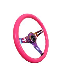 NRG® - Neon Pink Color 350mm Classic Wood Grain Wheel With 3 Neochrome Spokes