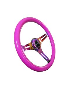 NRG® - Neon Purple Color 350mm Classic Wood Grain Wheel With 3 Neochrome Spokes