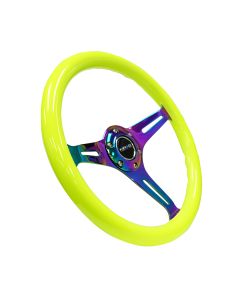 NRG® - Neon Yellow Color 350mm Classic Wood Grain Wheel With 3 Neochrome Spokes