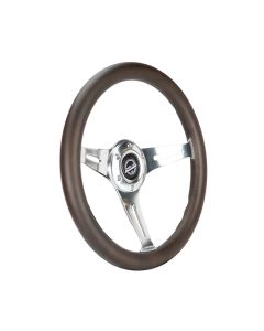 NRG® - Oak Color Wood 350mm Classic Wood Grain Wheel With 3 Chrome Silver Spokes