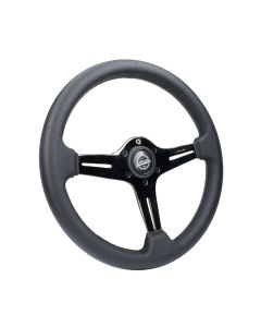 NRG® - Blitz Perforated Black Leather Light Weight Gaming Composits Steering Wheel With 3 Black Chrome Spoke and Slits. No Dish