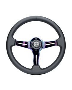 NRG® - Blitz Perforated Black Leather Light Weight Gaming Composits Steering Wheel With 3 NeoChrome Spoke and Slits. No Dish