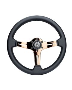 NRG® - Blitz Perforated Black Leather Light Weight Gaming Composits Steering Wheel With 3 Rose Gold Spoke and Slits. No Dish