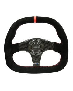 NRG® - 320mm Black Carbon Fiber Flat Bottom Steering Wheel W/ Red Stripe & Stitching (ST-019CF)