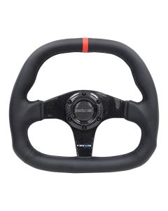 NRG® - 320mm Black Carbon Fiber Flat Bottom Steering Wheel W/ Red Stripe & Black Stitching (ST-019CF-R)