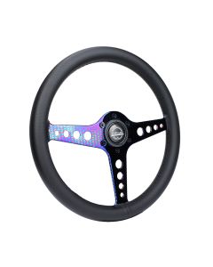 NRG® - Driftz Perforated Black Leather Light Weight Gaming Composits Steering Wheel With 3 NeoChrome Spoke and Holes
