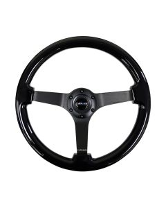 NRG® - 350mm 3" Deep Dish Black Classic Wood Grain Reinforced Sport Steering Wheel W/ 3 Black Matte 4mm Spokes (RST-036BK-BK)