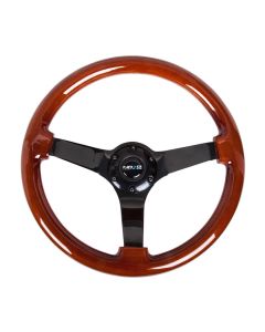 NRG® - 350mm 3" Deep Dish Classic Wood Grain Reinforced Sport Steering Wheel W/ 3 Black Matte 4mm Spokes (RST-036BR-BK)