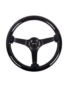 NRG® - 350mm 3" Deep Dish Black Sparkled Classic Wood Grain Reinforced Sport Steering Wheel W/ 3 Black Matte 4mm Spokes (RST-036BSB-BK)
