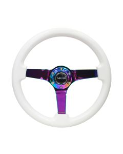 NRG® - 350mm 3" Deep Dish White Classic Wood Grain Reinforced Sport Steering Wheel W/ 3 Neochrome 4mm Spokes (RST-036WT-MC)