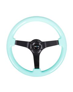NRG® - 350mm 3" Deep Dish Minty Fresh Classic Wood Grain Reinforced Sport Steering Wheel W/ 3 Black Matte 4mm Spokes (RST-036MF-BK)