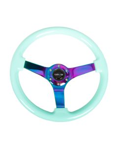 NRG® - 350mm 3" Deep Dish Minty Fresh Classic Wood Grain Reinforced Sport Steering Wheel W/ 3 Neochrome 4mm Spokes (RST-036MF-MC)