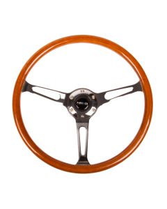 NRG® - 360mm Classic Wood Grain Reinforced Sport Steering Wheel W/ 3 Chrome Spokes & Slits (RST-360SL)