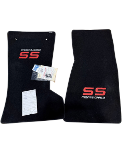 Lloyd Mats ® - Velourtex Black Front Floor Mats For Chevrolet Monte Carlo SS with Red and Silver SS Monte Carlo Embroidery