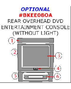 Wow Trim ® - 6 Pcs Match OEM Optional Rear Overhead DVD Entertainment Console Without Light (BKEE08OA), Diagram